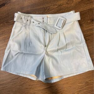 Blue Rain Pale Blue High-Waist Faux Leather Shorts with Belt